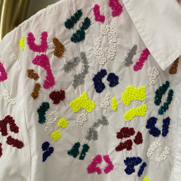 Women’s Vilagallo White Button Down 100% Cotton Embellished Shirt Size 38 - Picture 7 of 10